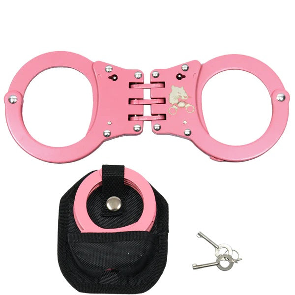 Hinged Double-Lock Pink Handcuffs w/ Carry Case