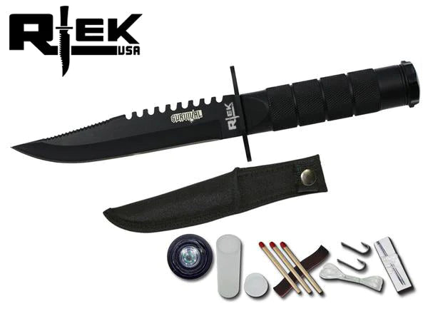 8.5" RTEK Black Survival Knife with Compass & Kit
