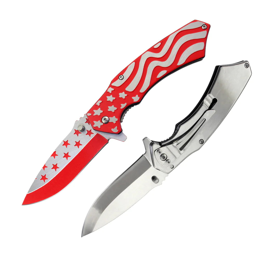 4.75″ Red USA Flag Spring Assist Titanium Coated Frame Lock Folding Knife